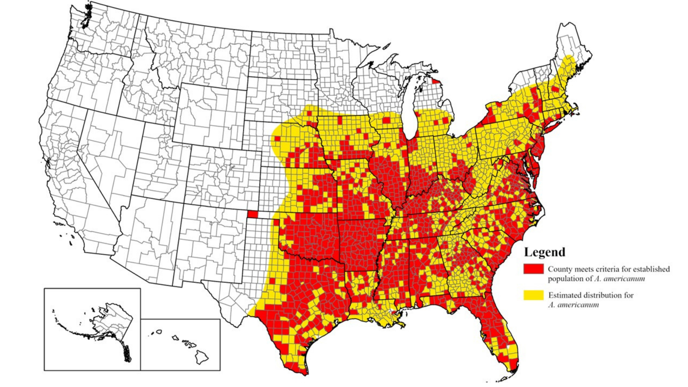 Estimated distribution of the lone star tick, per CDC.